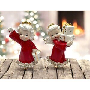 Ardalt Christmas Angel Figurine Set Japan Mid Century Vtg Hand Painted DAMAGED